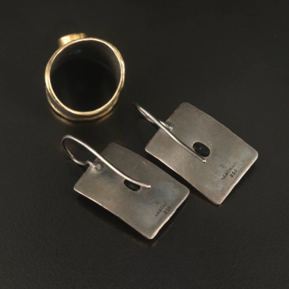 SOLD!!Yianni Creations "Eclyps" 950 Silver London Blue Topaz Ring and Earrings - Picture 4 of 4